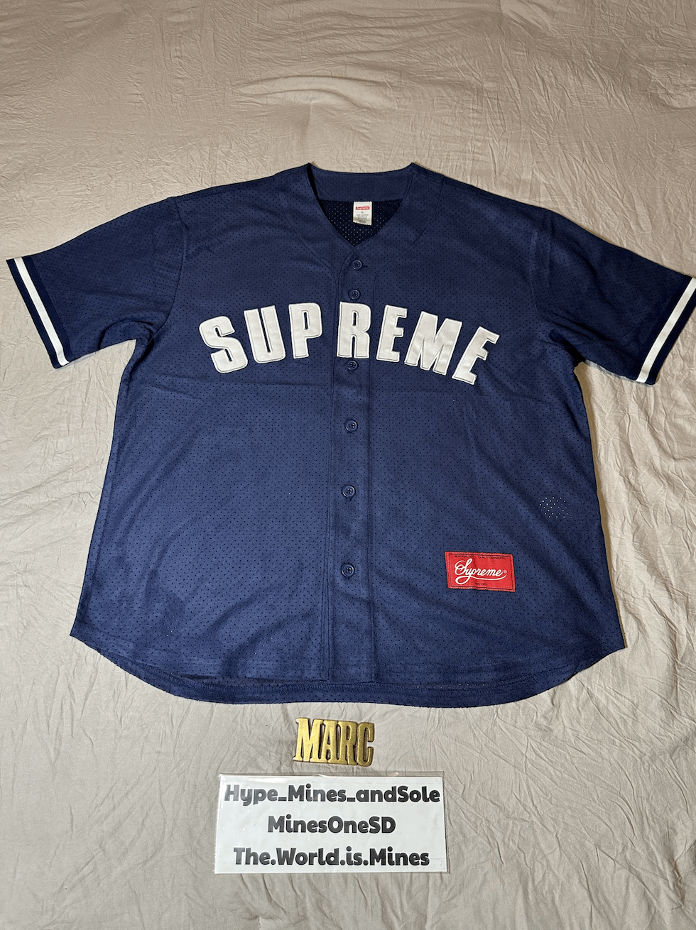 Supreme NWT Supreme Ultra Suede Mesh Baseball Jersey - Navy - Small Size US S / EU 44-46 / 1 - 3 Thumbnail