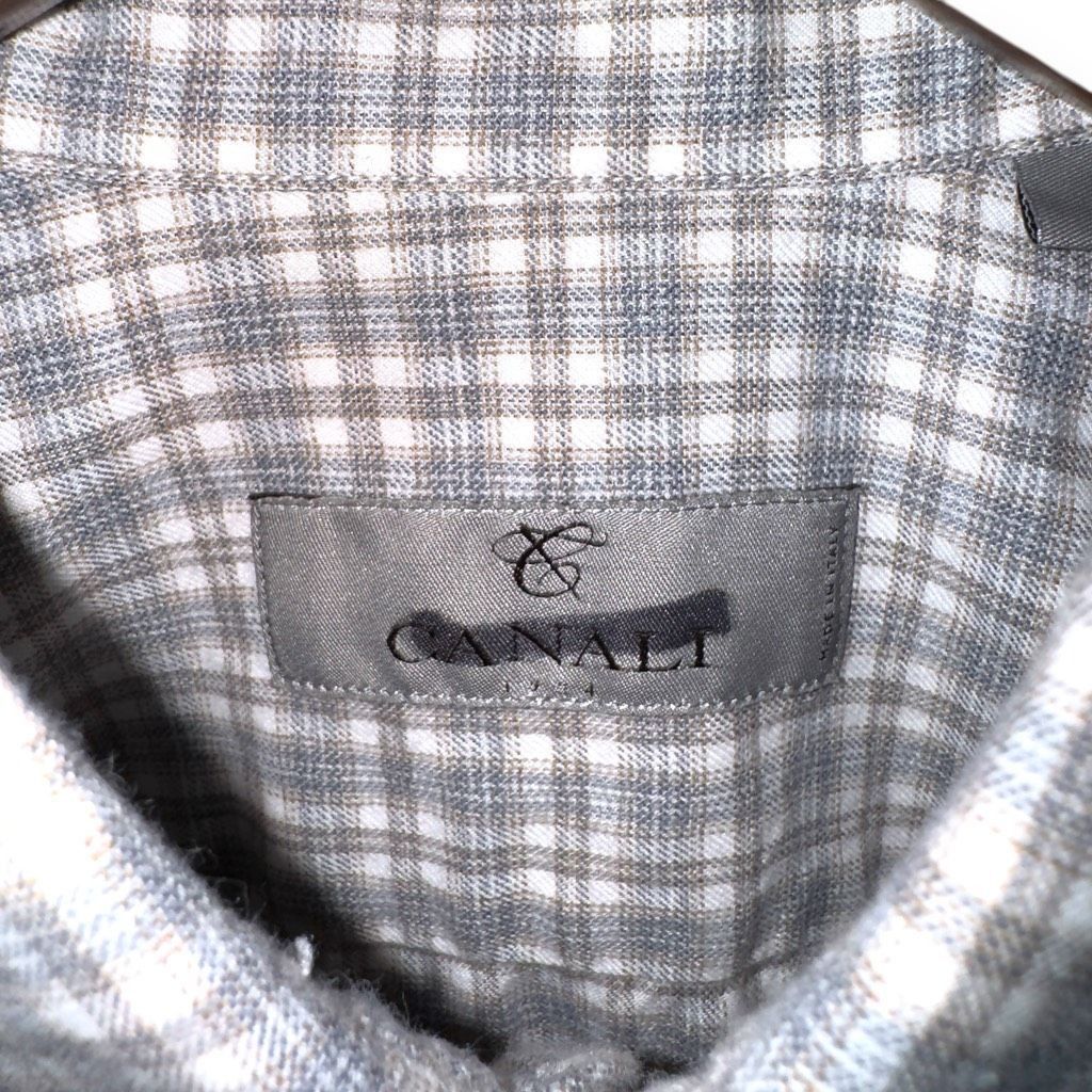 Canali Canali Gray Flannel Made in Italy Button Up Shirt Sz M Size US M / EU 48-50 / 2 - 2 Thumbnail