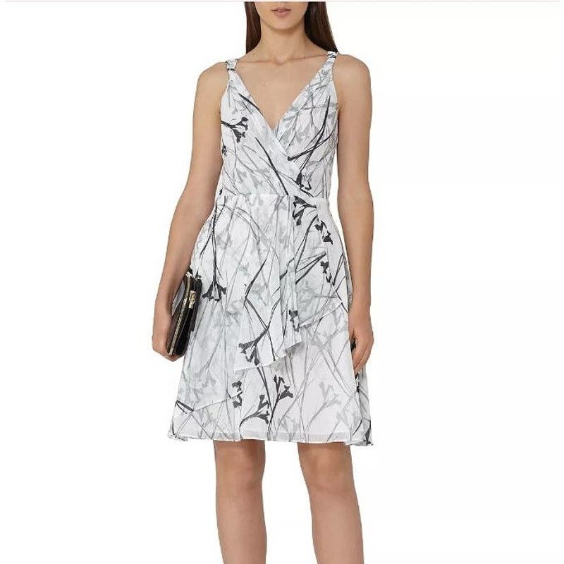 Reiss REISS Elsie Fit-and-Flare Printed Faux Wrap Chiffon Dress 6 Size M / US 6-8 / IT 42-44 - 1 Thumbnail