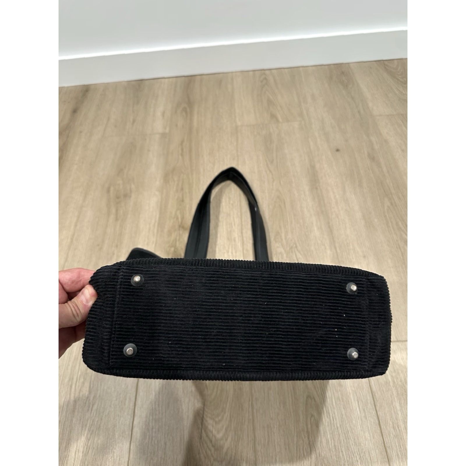 Max Mara Max Mara Black Corduroy Leather Trimmed Tote Shoulder Hand Bag Purse Size ONE SIZE - 4 Thumbnail