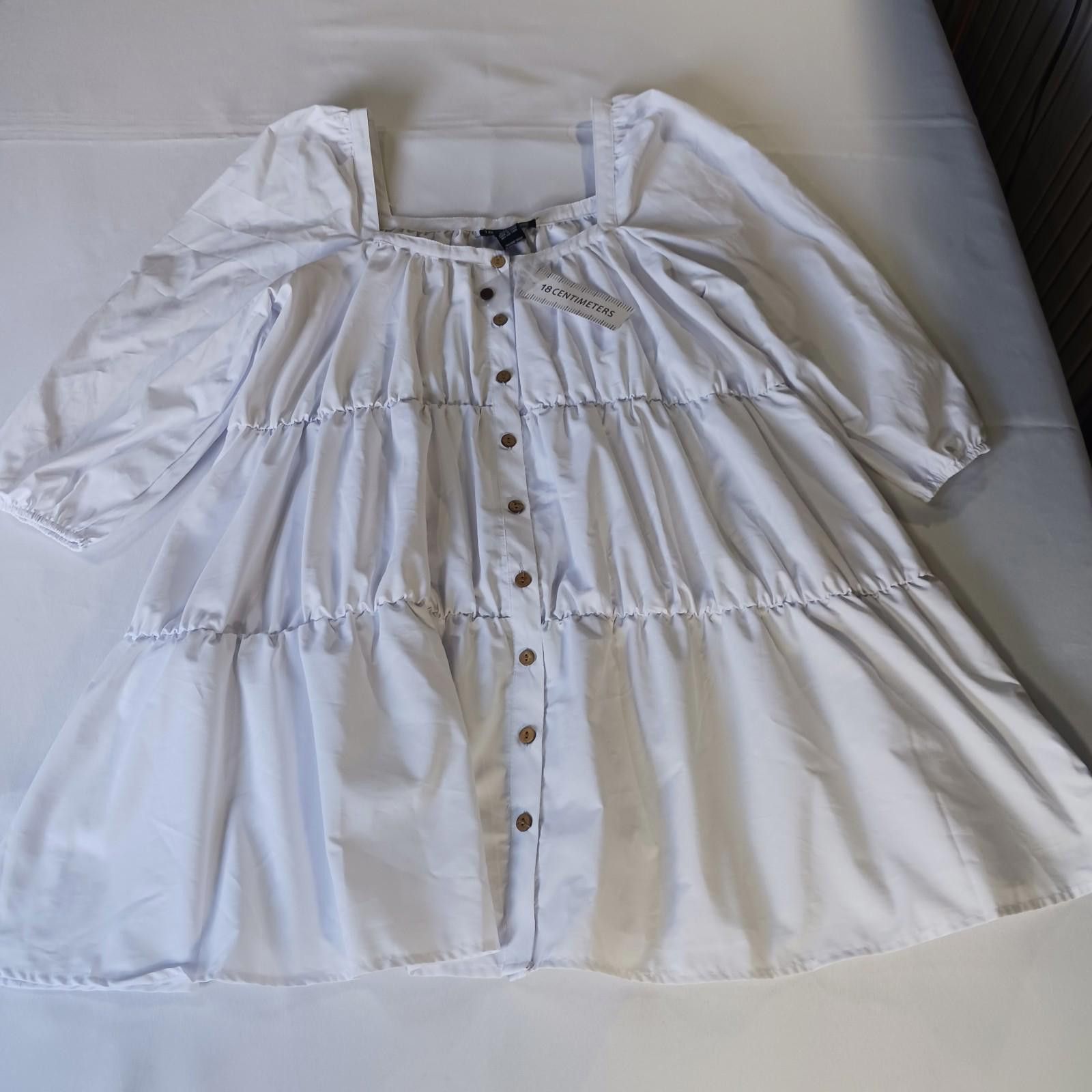 Other 18 Centimeters Women L White Button Front Square Neck Dress Size L / US 10 / IT 46 - 1 Thumbnail