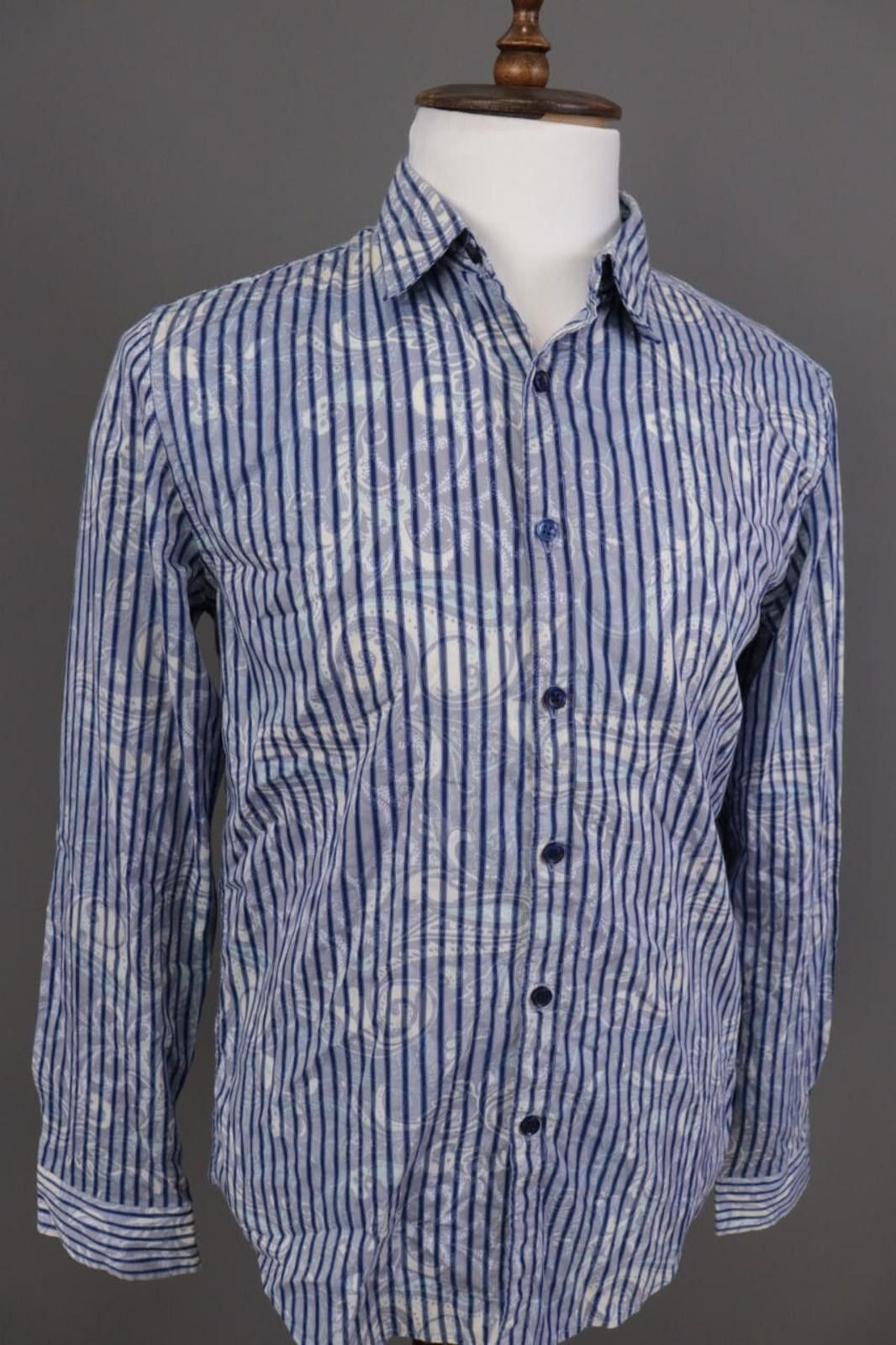 Desigual Desigual Regular Blue Striped Jasquard Down Shirt Size L Size US L / EU 52-54 / 3 - 3 Thumbnail