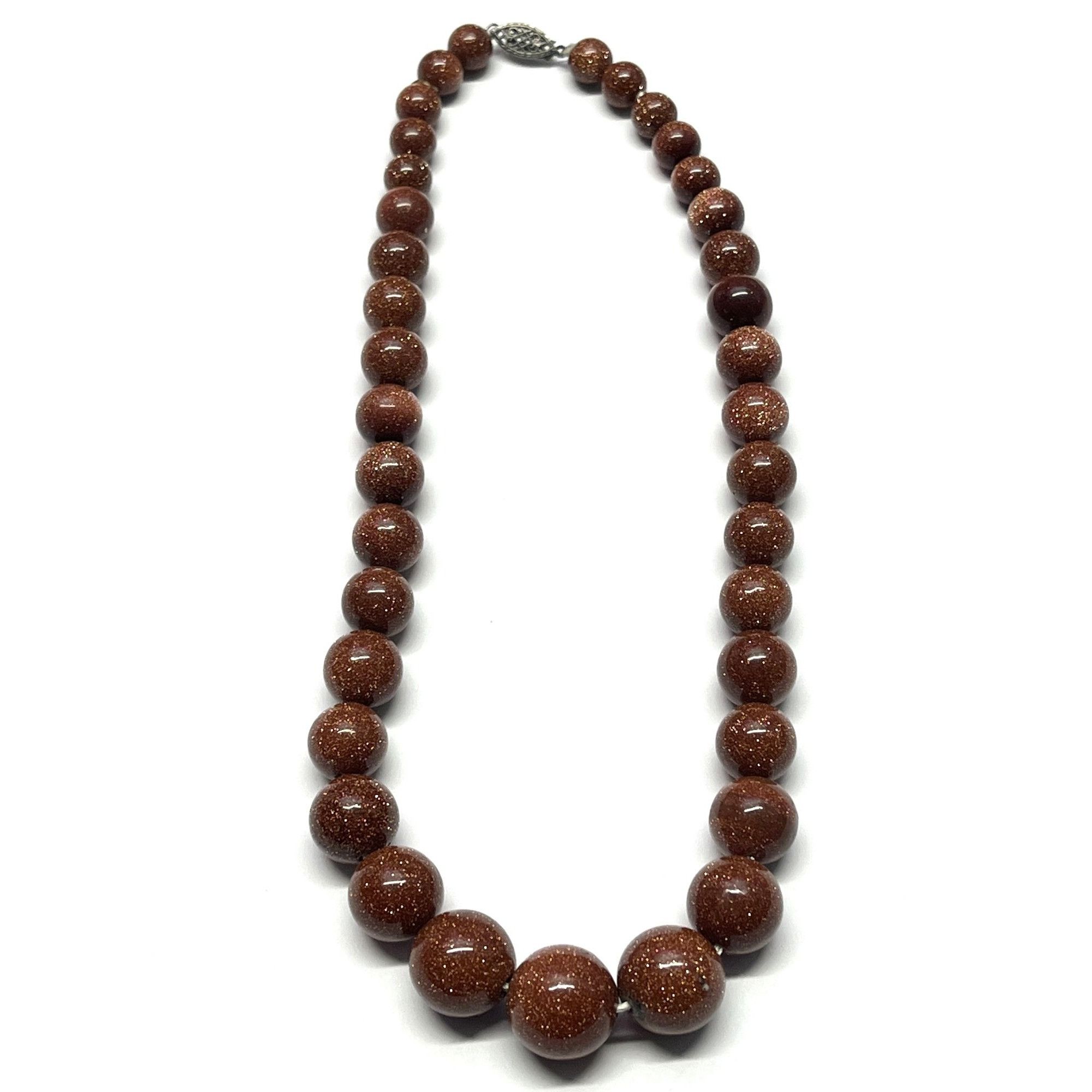 Vintage Goldstone Beaded Sterling Necklace