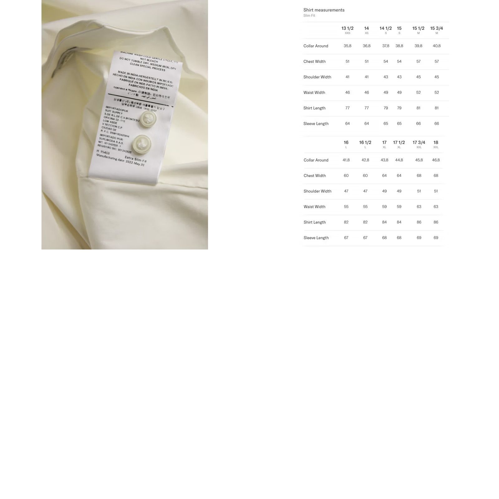 Suitsupply Suitsupply Extra Slim Fit Formal Shirt Men's SMALL Button Up Spread Collar Shirt Ivory Formal Business Mens Size 36R - 8 Thumbnail