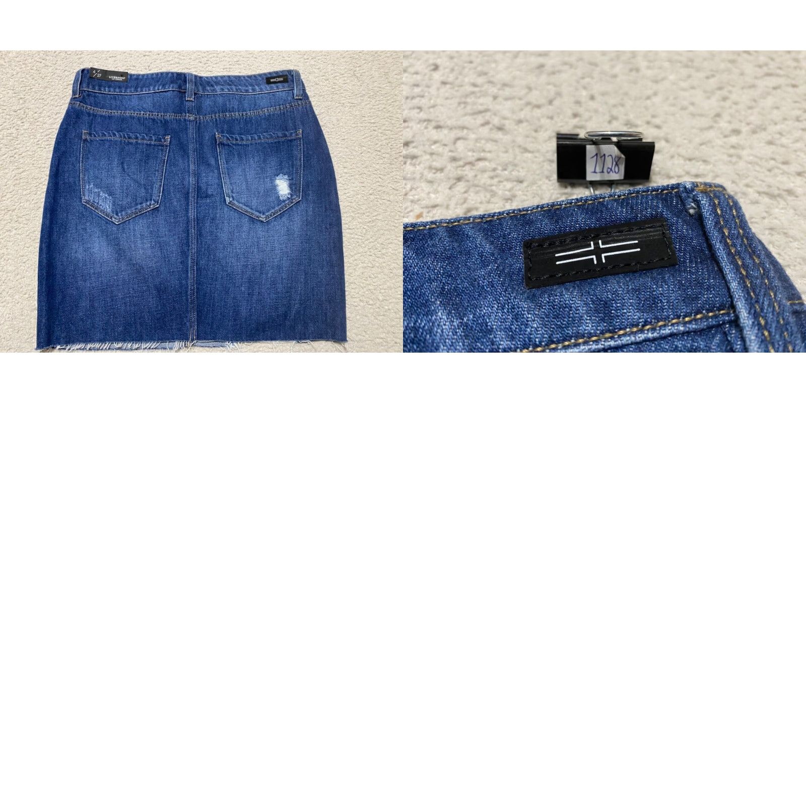 Denime NWT Liverpool Jeans Womens Skirt Blue Denim Distressed Pencil Straight Reyna New 4 Knee Length Cotton Stretch Casual Travel Size 27" / US 4 / IT 40 - 8 Thumbnail
