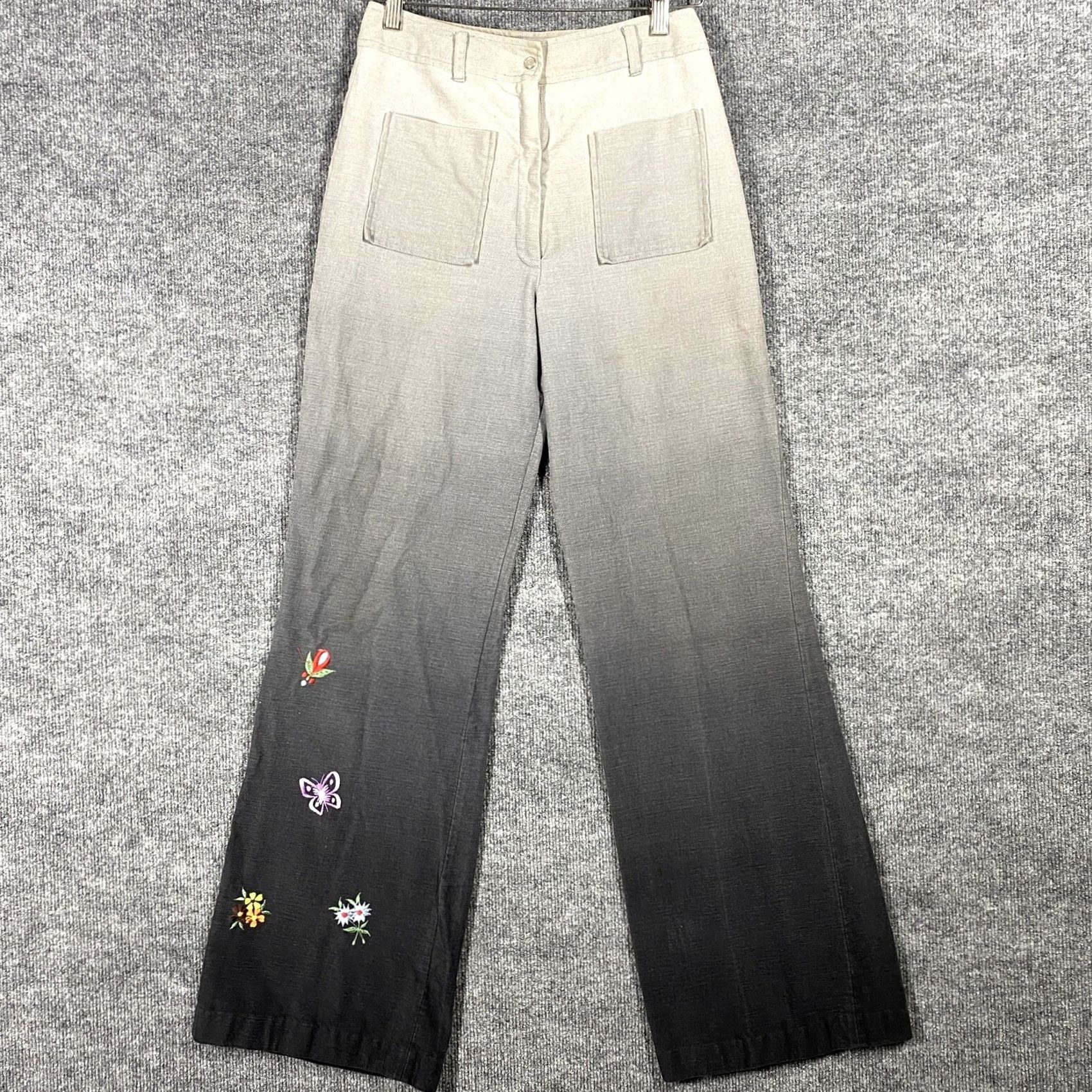 Vintage VINTAGE Womens Jeans Pants 10 Dip Dye Gradient Hippie Flare Brushed Cotton Flower 1970s Bell Bottoms Boho Embroidered Dark Wash Jeans Womens Size 32" / US 10 / IT 46 - 2 Thumbnail