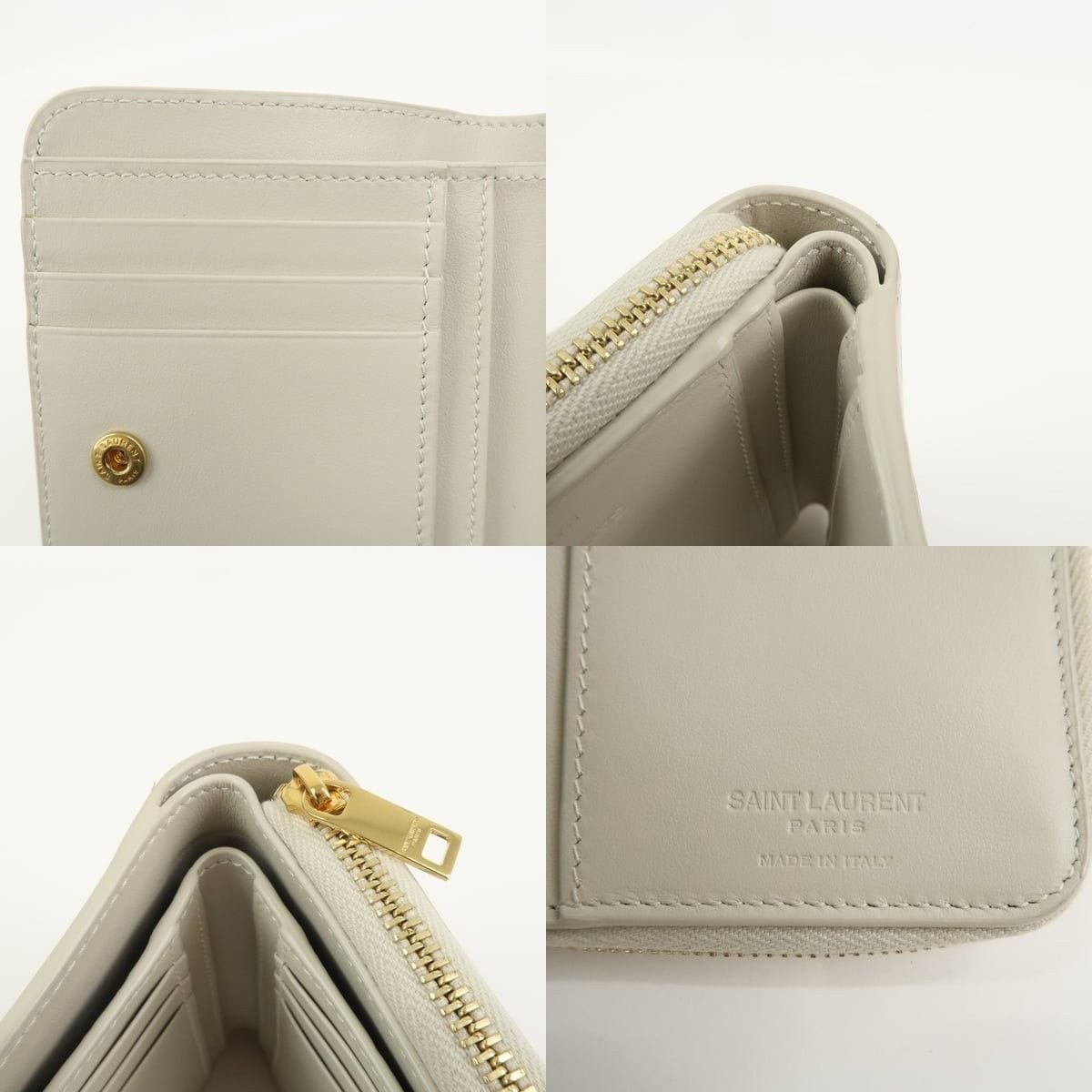 Saint Laurent Paris Saint Laurent Dot Print Zippy Compact Wallet Calfskin Cream Size ONE SIZE - 7 Thumbnail