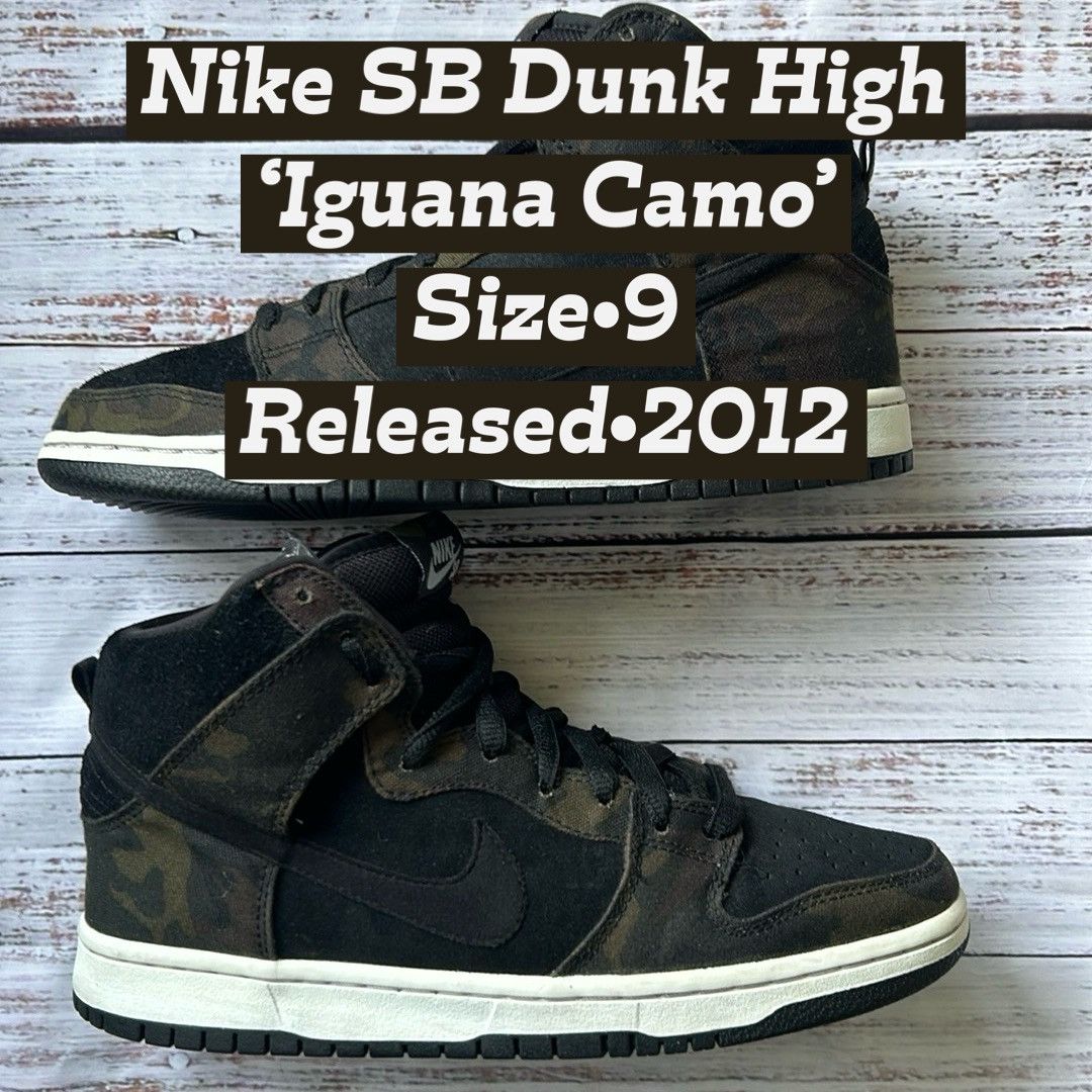 image of Nike Sb Dunk High ‘Iguana Camo’ Sz-9 Replacement Box Shoes in Black, Men's