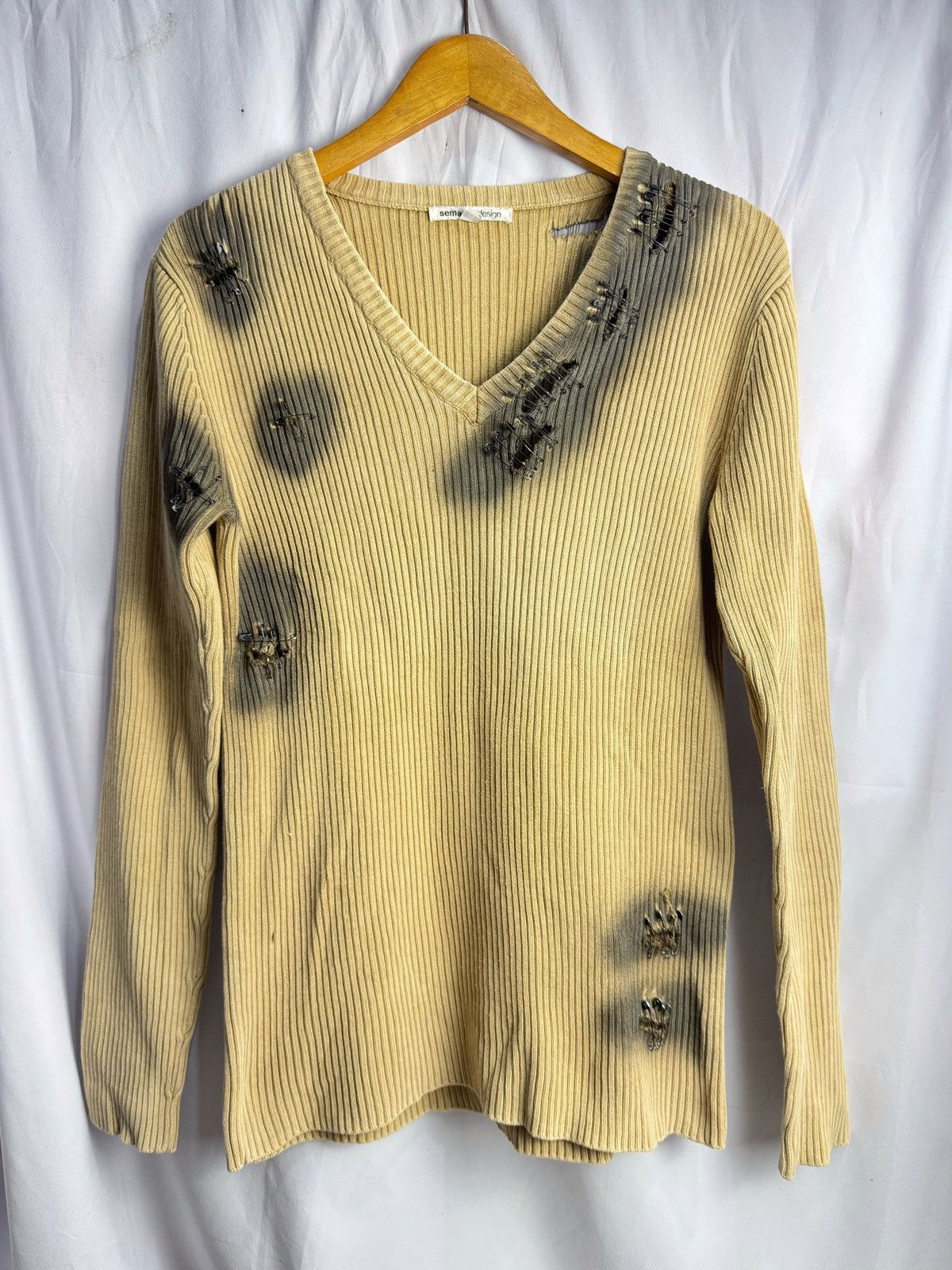 Distressed Safety Pin Semanticdesign Knit Sweater