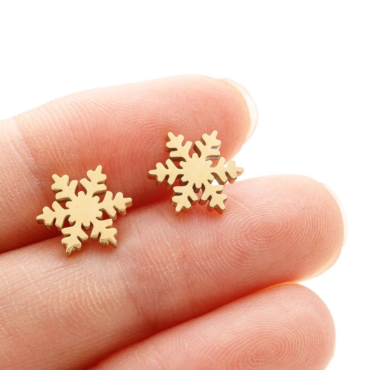 Jewelry Snowflake Stud Earrings Charm Stainless Earring Gift Size ONE SIZE - 2 Thumbnail