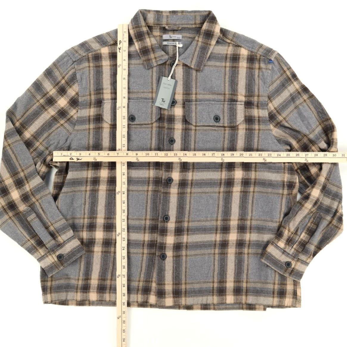 Vintage Tu Man Shirt Plaid Long Sleeve Button Up Gray 2XL Mens Mid-Weight Flannel Cotton Shirt Size US XXL / EU 58 / 5 - 3 Thumbnail