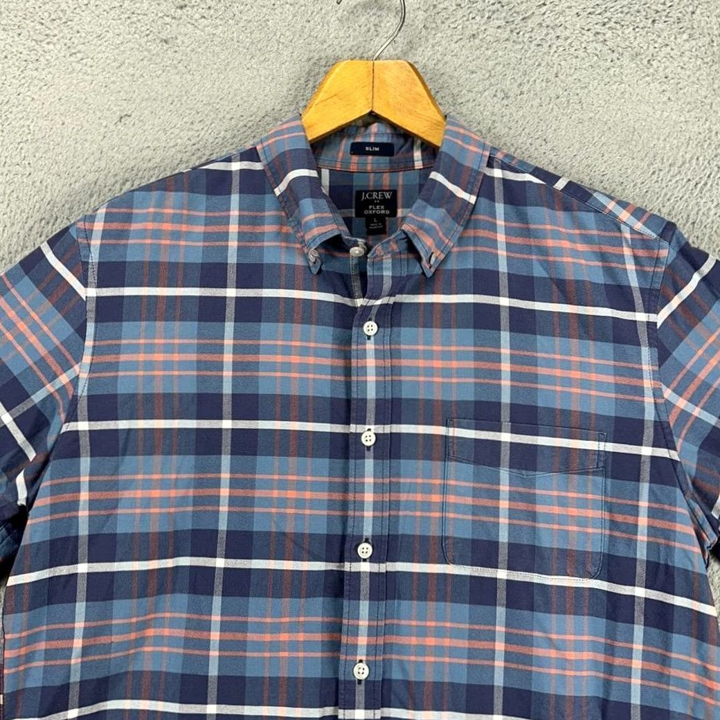 Vintage J Crew Flex Oxford Button Down Shirt Men Large Blue Plaid Slim Fit Pocket Casual Size US L / EU 52-54 / 3 - 6 Thumbnail