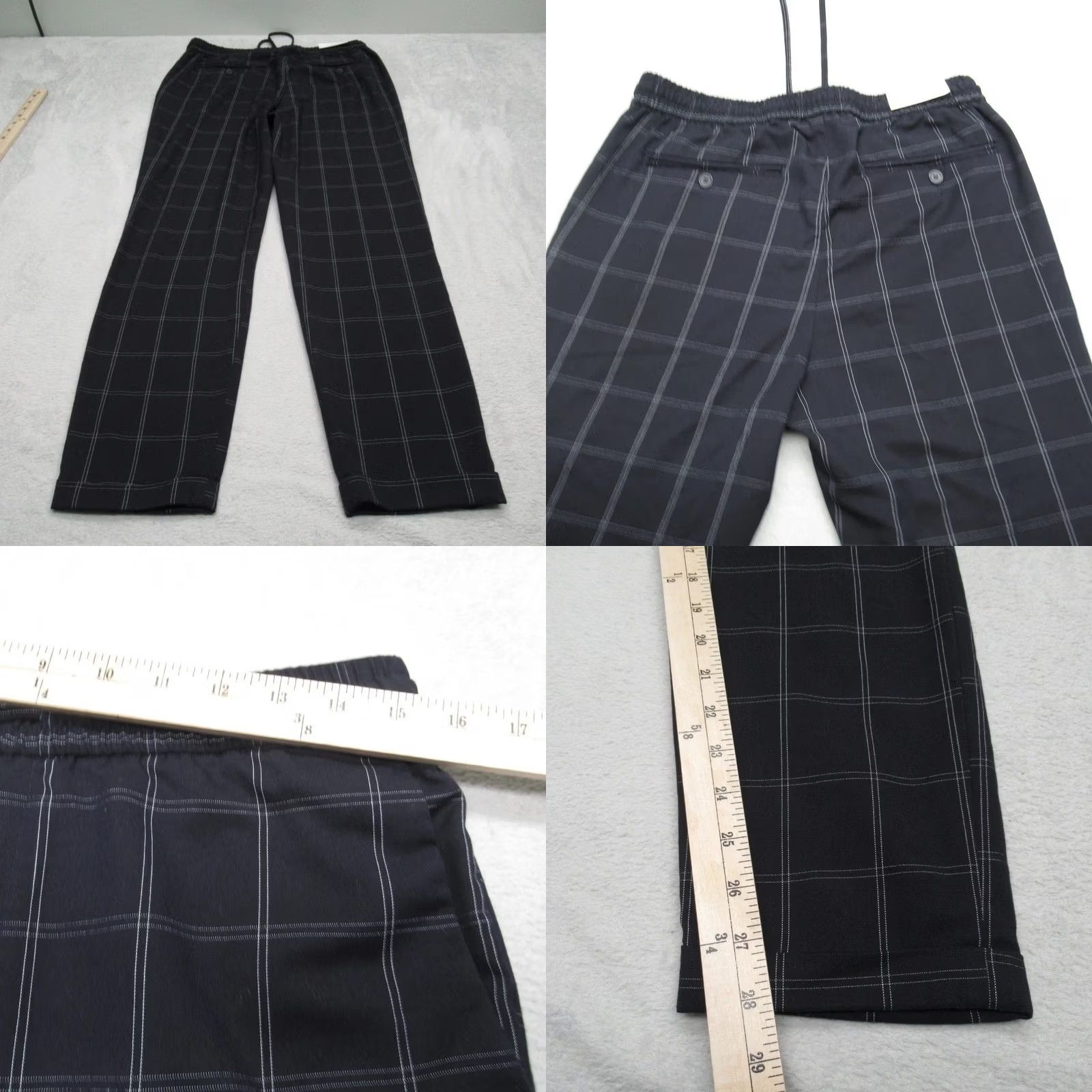 H&M HM Pants Golf Men Slim 30x28 Navy Windowpane Plaid Drawstring Performance Pocket Size US 31 - 8 Thumbnail