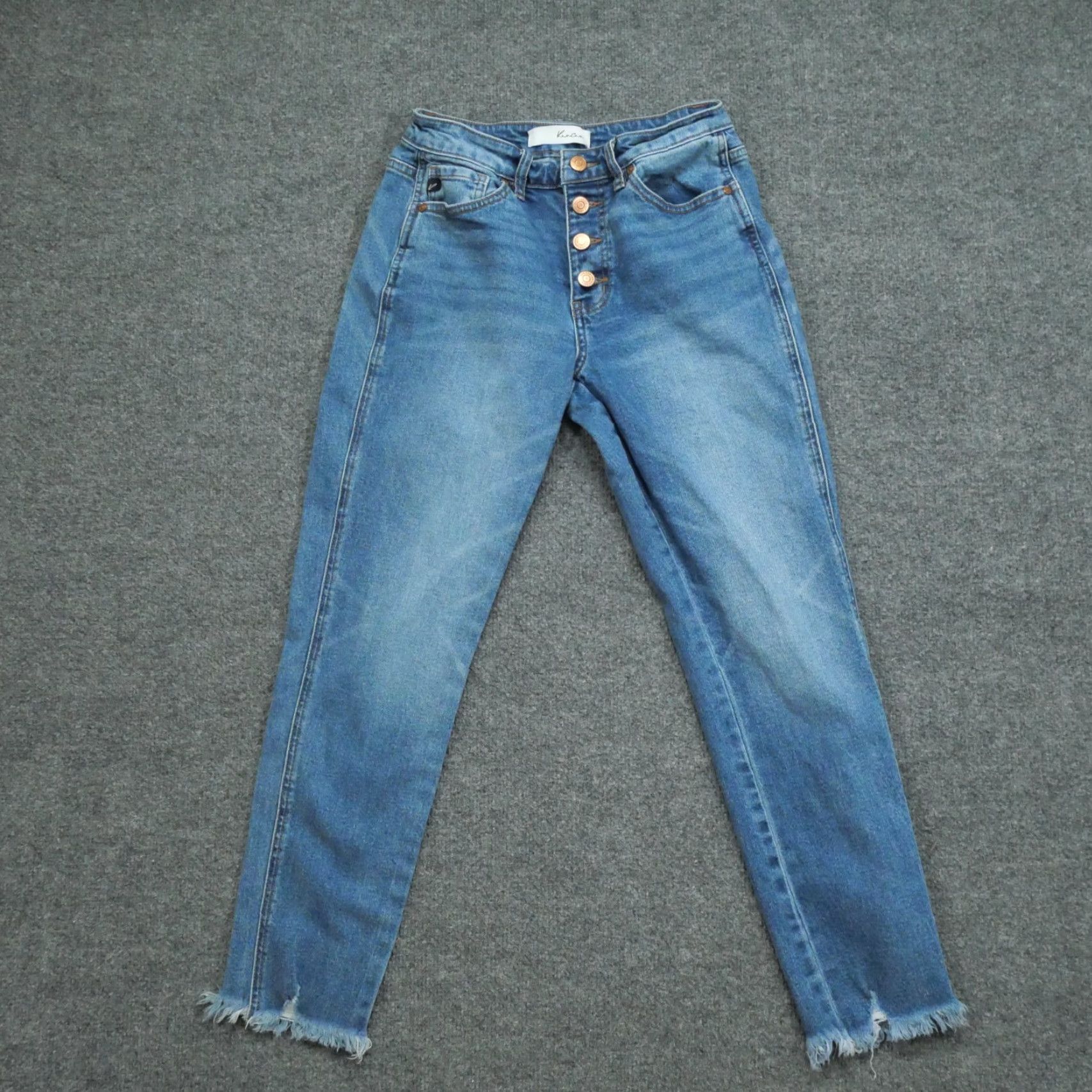 Vintage Kancan Jeans Womens 3 25 Blue Pants Raw Hem Cut Off Button Fly Stretch 26x26 Size 26" / US 2 / IT 38 - 7 Thumbnail