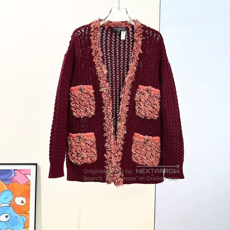 Chanel Chanel 22A red four-pocket knitted cardigan coat Size XS / US 0-2 / IT 36-38 - 2 Thumbnail