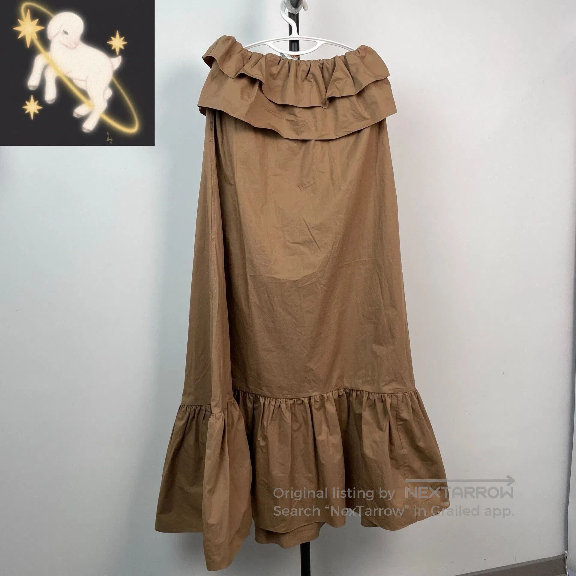 YSL Beige Ruffle Strapless Cotton Dress.