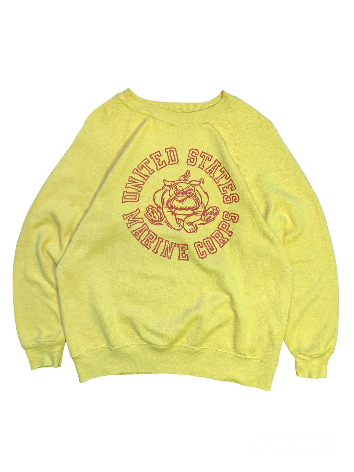 image of Vintage 80's Usmc Marine Corps Bulldog Crewneck in Yellow, Men's (Size Large)