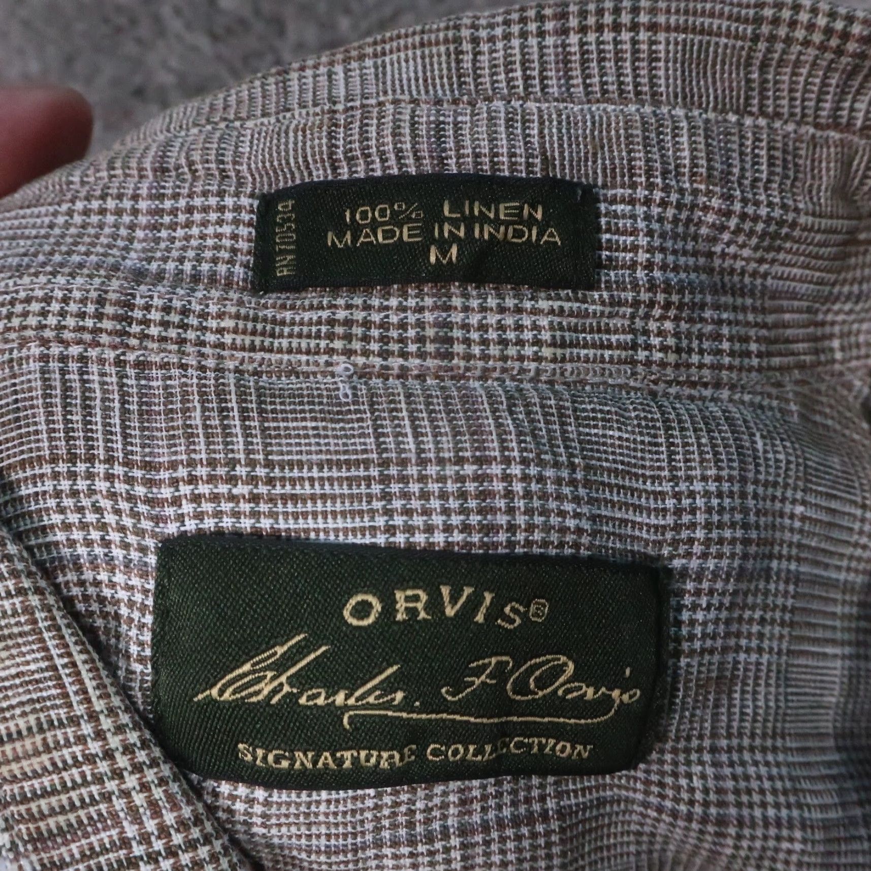Orvis VINTAGE Orvis Linen Shirt Mens M Oversized Brown Houndstooth Button Up Distressed Size US M / EU 48-50 / 2 - 4 Thumbnail
