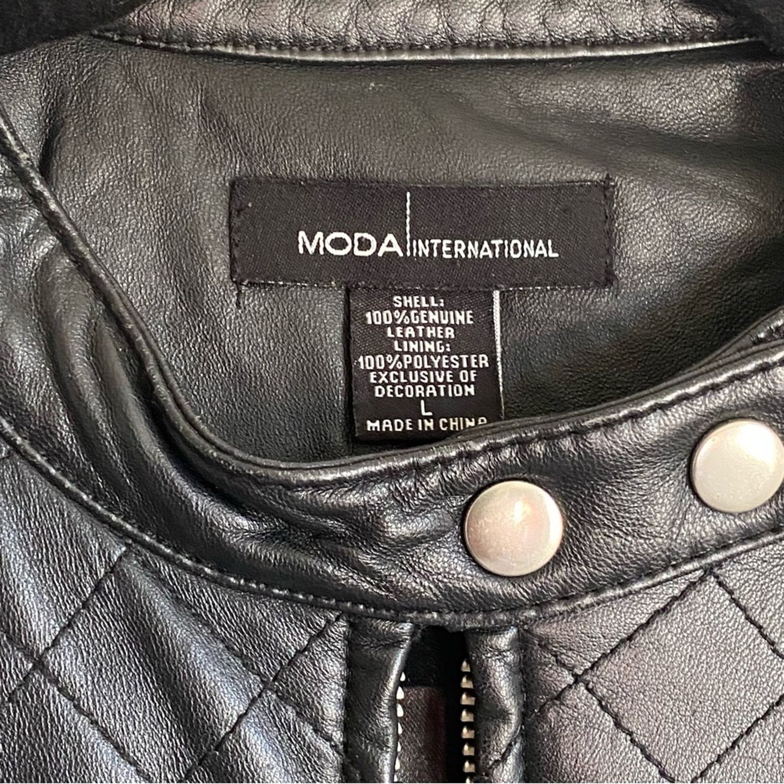 Other Vintage Moda International Black Leather Motorcycle Jacket Size L / US 10 / IT 46 - 5 Thumbnail