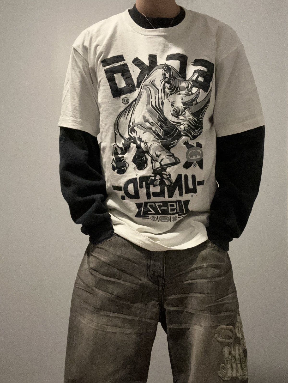 Ecko Unltd. Y2K Ecko Untld. White Grunge Skater Rhino Ink Graffiti Tee Size US L / EU 52-54 / 3 - 1 Thumbnail