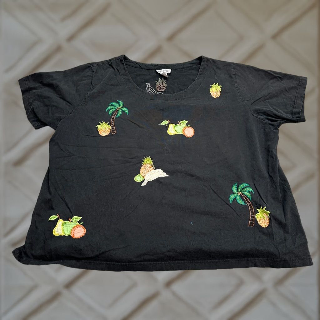 Silhouette Silhouettes T-Shirt Black 4X Womens Round Neck Short Sleeve Embroidered Tropical Size XXL / US 16-18 / IT 52-54 - 1 Thumbnail
