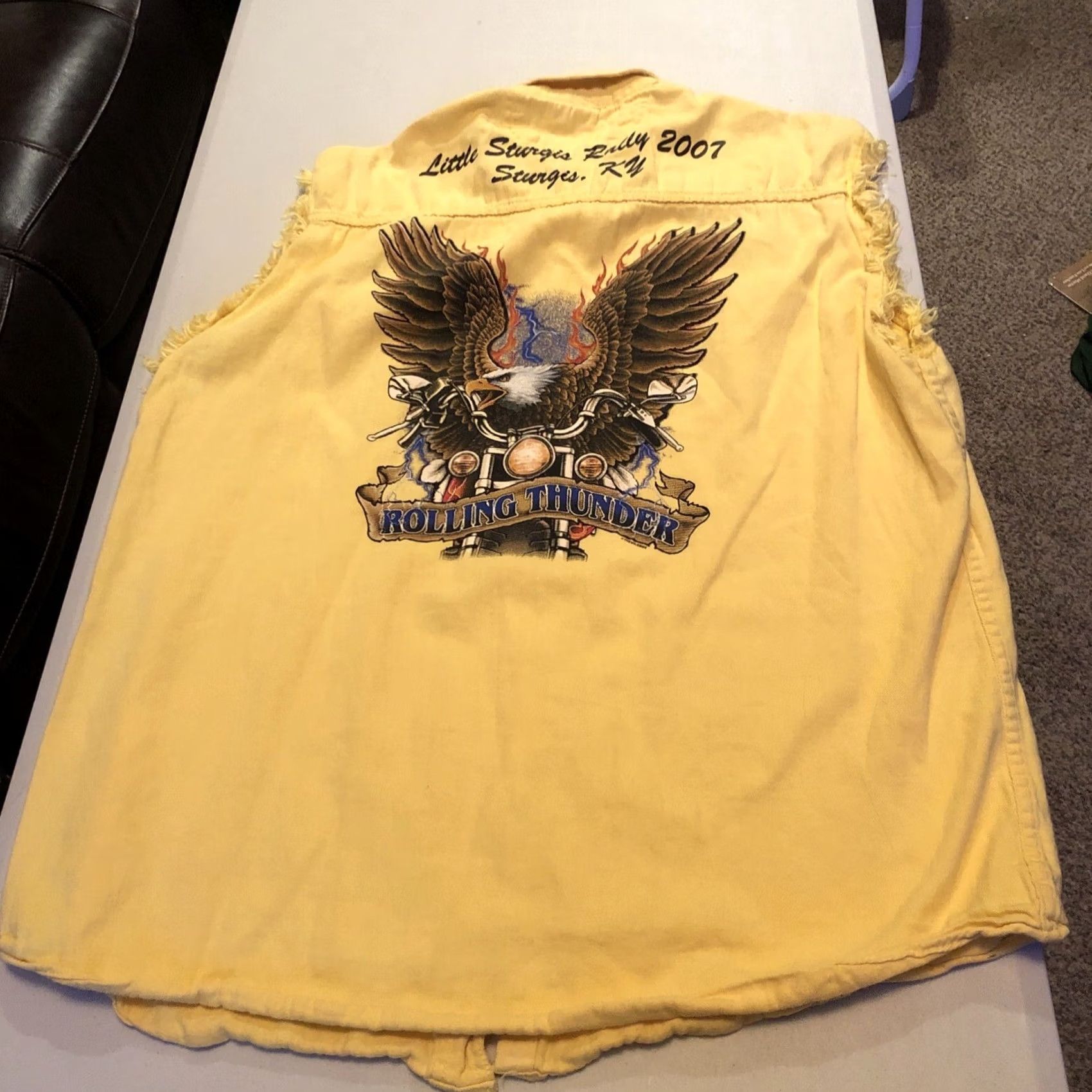 Vintage Revolution Gear Little Sturgis KY Rally 2007 Yellow Sleeveless Denim Shirt Mens XL Size US XL / EU 56 / 4 - 3 Thumbnail