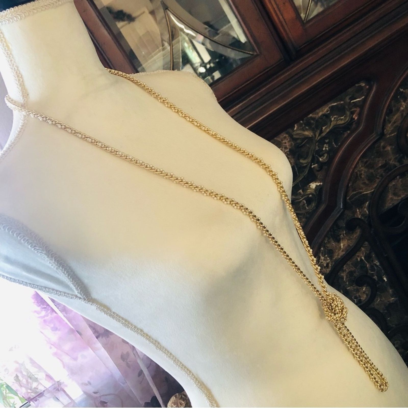 Vintage Vintage braided gold chain mini cream pearls necklace Size ONE SIZE - 4 Thumbnail