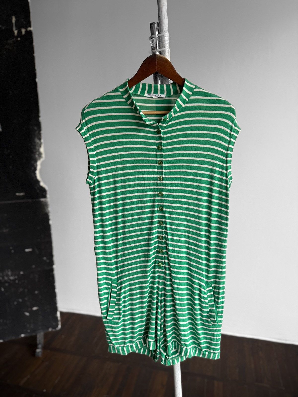 Marimekko Marimekko Womens Green Striped Button Front Romper Playsuit Size M / US 6-8 / IT 42-44 - 2 Thumbnail