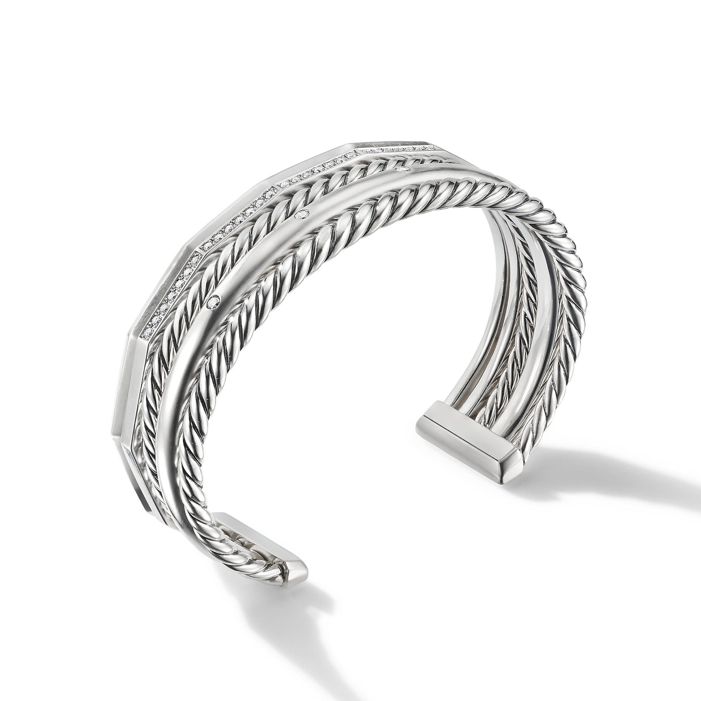 David Yurman o1w1db10325 Five Row Cuff Bracelet in Sterling Diamonds Size ONE SIZE - 1 Thumbnail