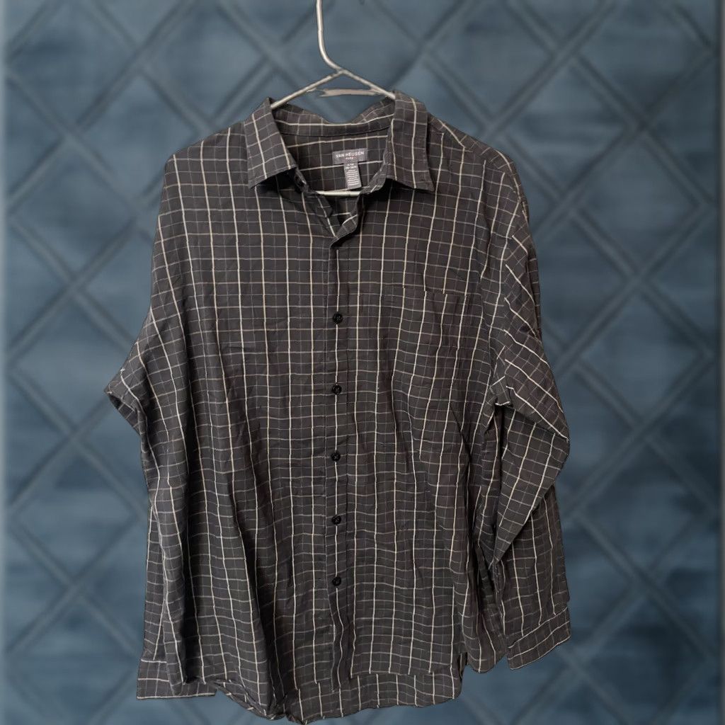 Van Heusen Van Heusen Button-Up Shirt Slimming Pocket Black Plaid Mens Large Long Sleeve Button-Down Collar Casual Workwear Shirt Size US L / EU 52-54 / 3 - 1 Thumbnail