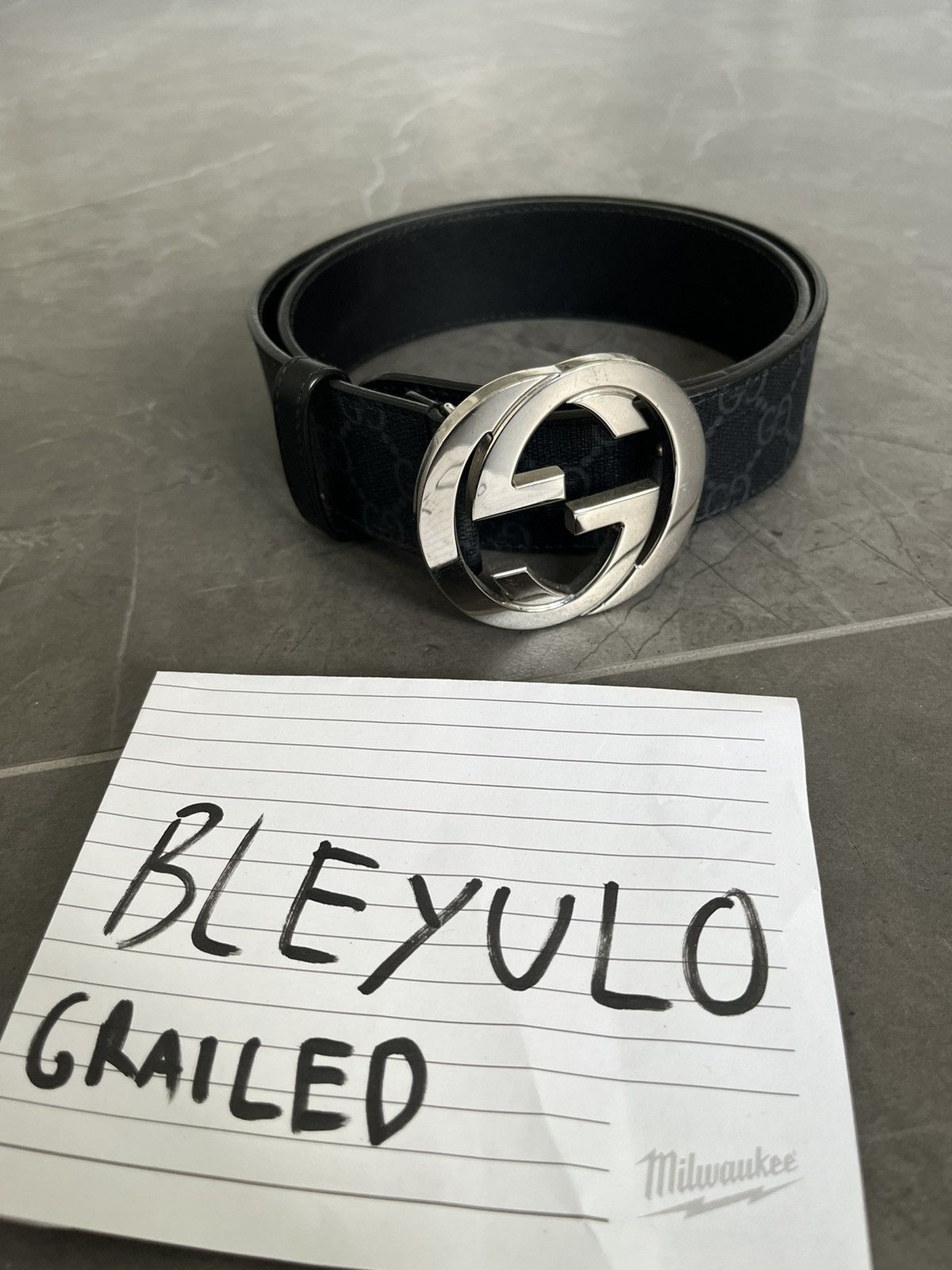 Gucci EMBOSS WITH INITIALS GG BELT WITH INTERLOCKING G BUCKLE Size 34 - 1 Thumbnail