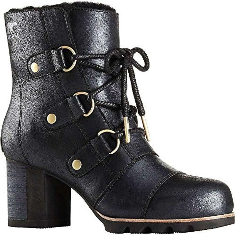 Sorel Addington Lace Up Holiday Boots Heel Shoes Platform Leather in Black, Women's (Size 6)