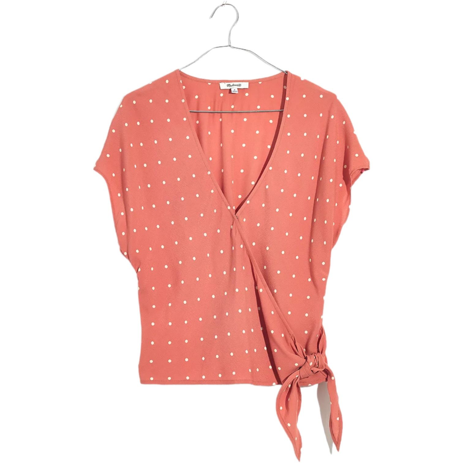 Madewell Madewell Women's XS Peach Sash-Tie Wrap Top in Polka Dot Size XS / US 0-2 / IT 36-38 - 4 Thumbnail