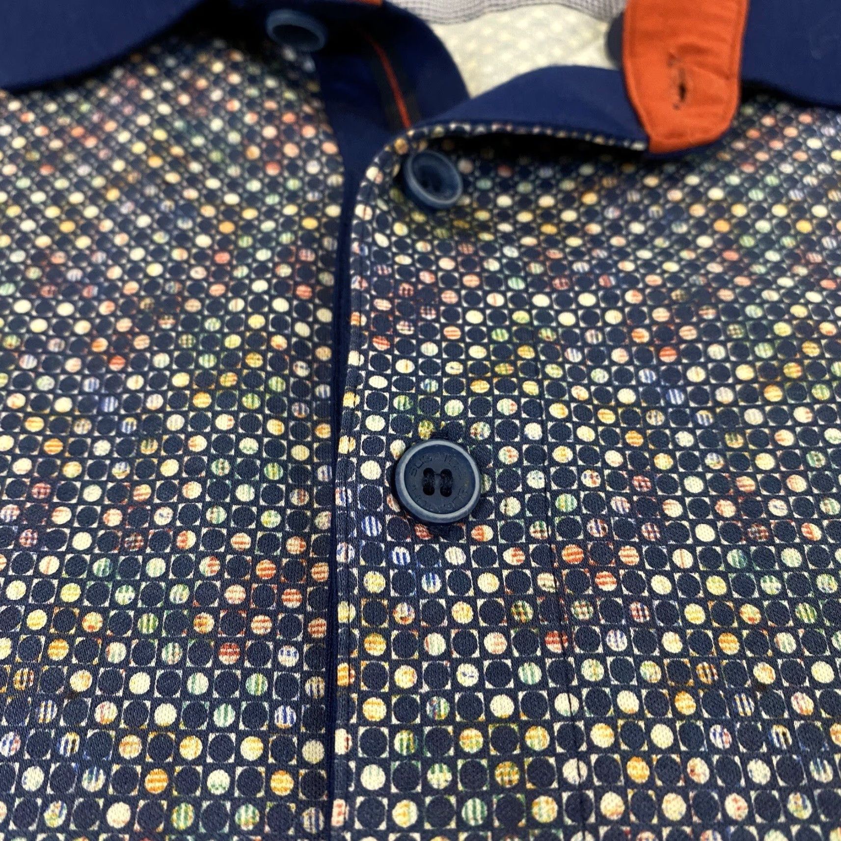 BUGATCHI BUGATCHI Polo Mens XL Multicolor Colorful Collared Micro Dot Geometric S/S Golf Shirts Size US XL / EU 56 / 4 - 4 Thumbnail