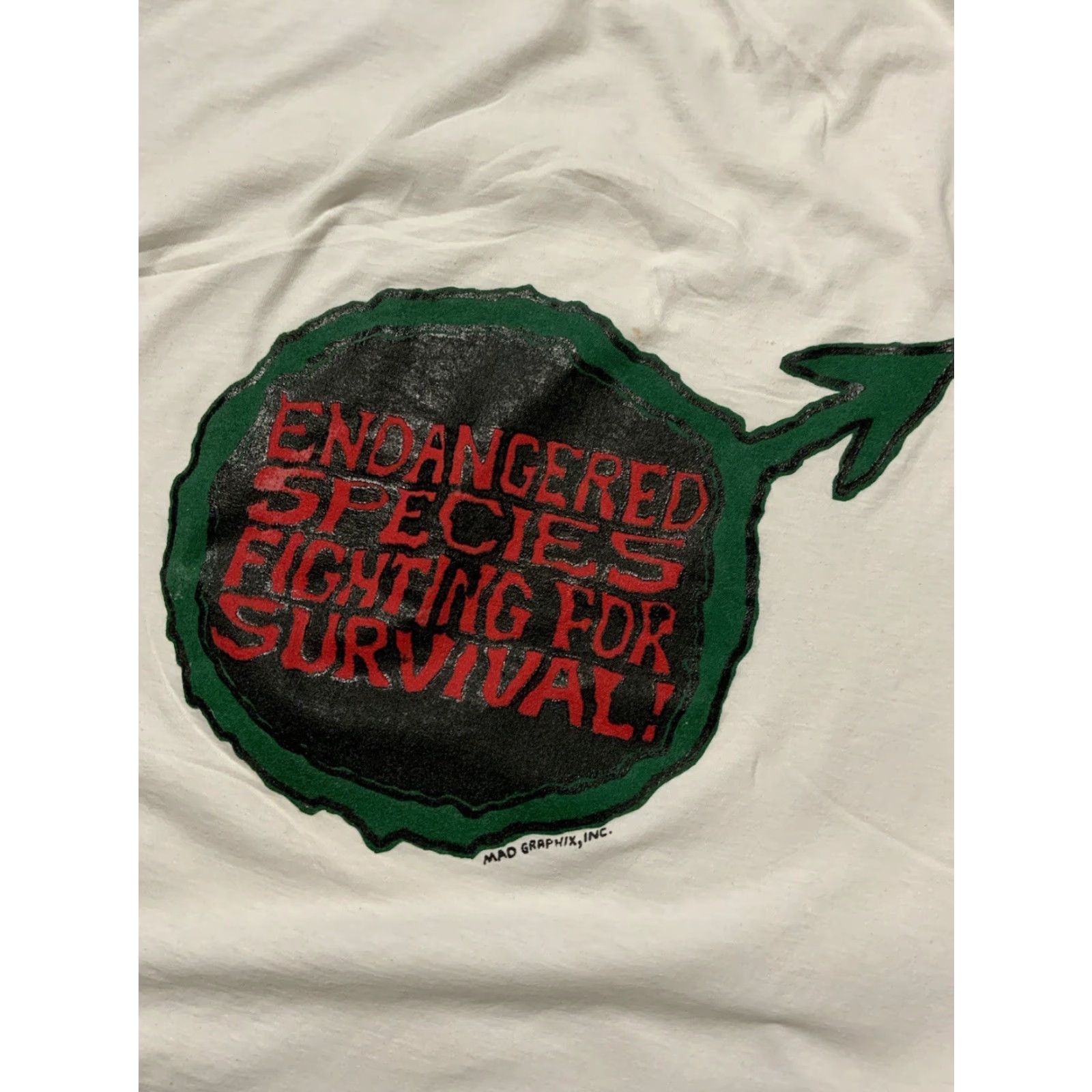 Vintage VINTAGE Mad Graphix Endangered Species Fighting For Survival Single Stitch T-Shirt XL White Short Sleeve Shirt Men Size US XL / EU 56 / 4 - 6 Thumbnail