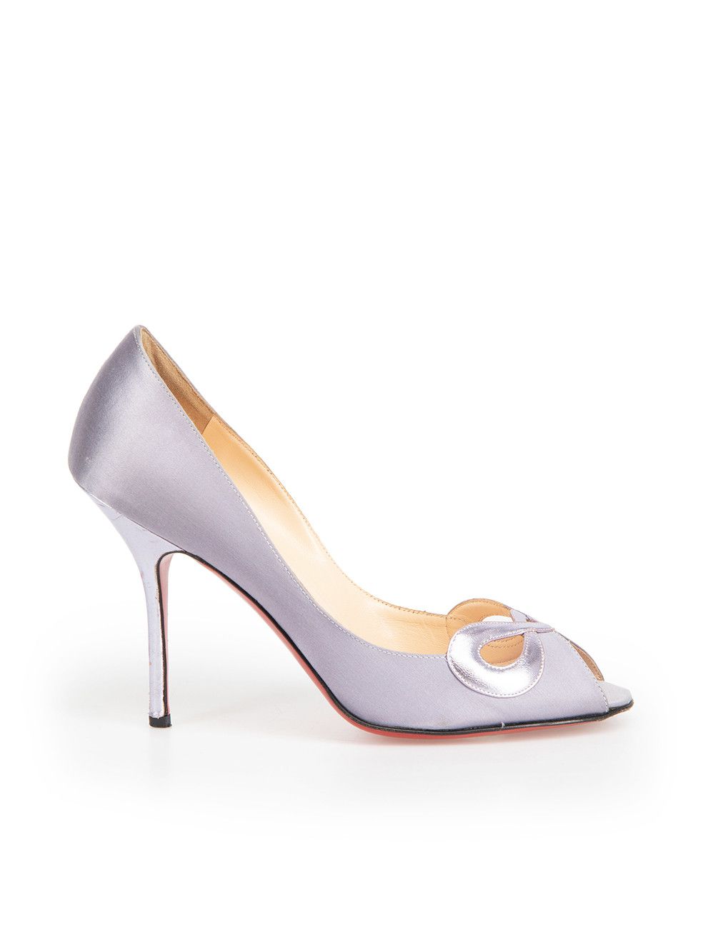 image of Christian Louboutin Lilac Satin Peep Toe Heel Shoes in Purple, Women's (Size 10)