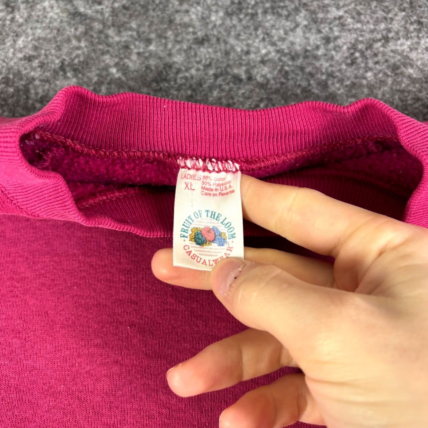 Fruit Of The Loom VINTAGE Fruit of the Loom Raglan Sweatshirt Pink XL Womens Pullover 90s Rounded Neck Long Sleeve/All Seasons Knit Fabric Cotton Lining Size XL / US 12-14 / IT 48-50 - 5 Thumbnail