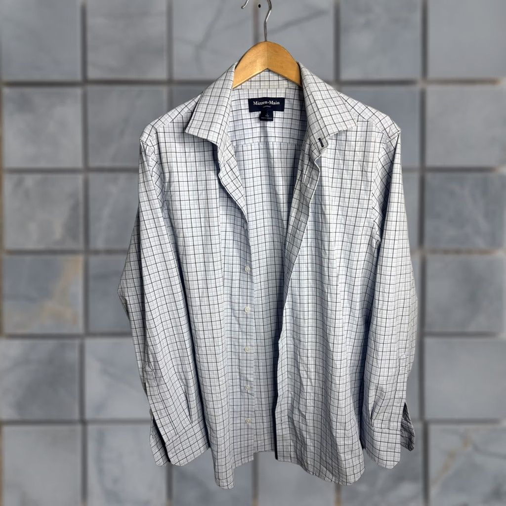 Mizzen+Main Mizzen+Main Shirt Mens Large Blue Check Leeward Trim Fit Long Sleeve Dress Size 42R - 1 Thumbnail