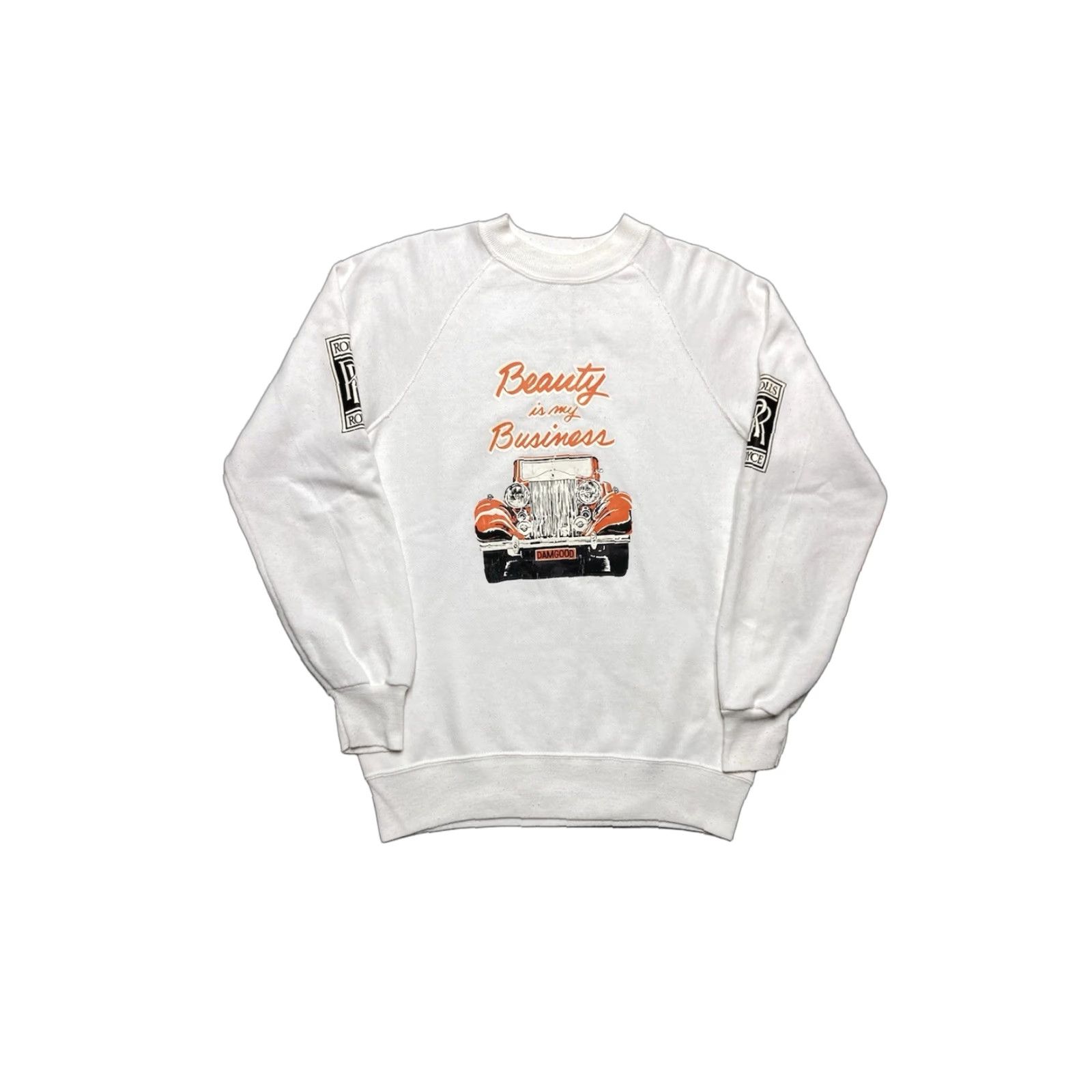 Vintage VINTAGE 1980s Rolls‑Royce Car Beauty is my Business Crewneck Sweatshirt M White Mens Pullover Size US M / EU 48-50 / 2 - 1 Thumbnail