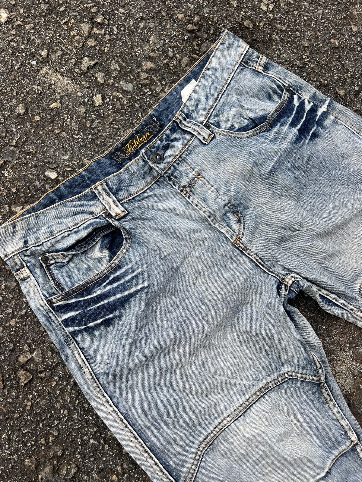 Japanese Brand Fishbone BAGGY JEANS Distressed Denim Size US 39 - 2 Thumbnail