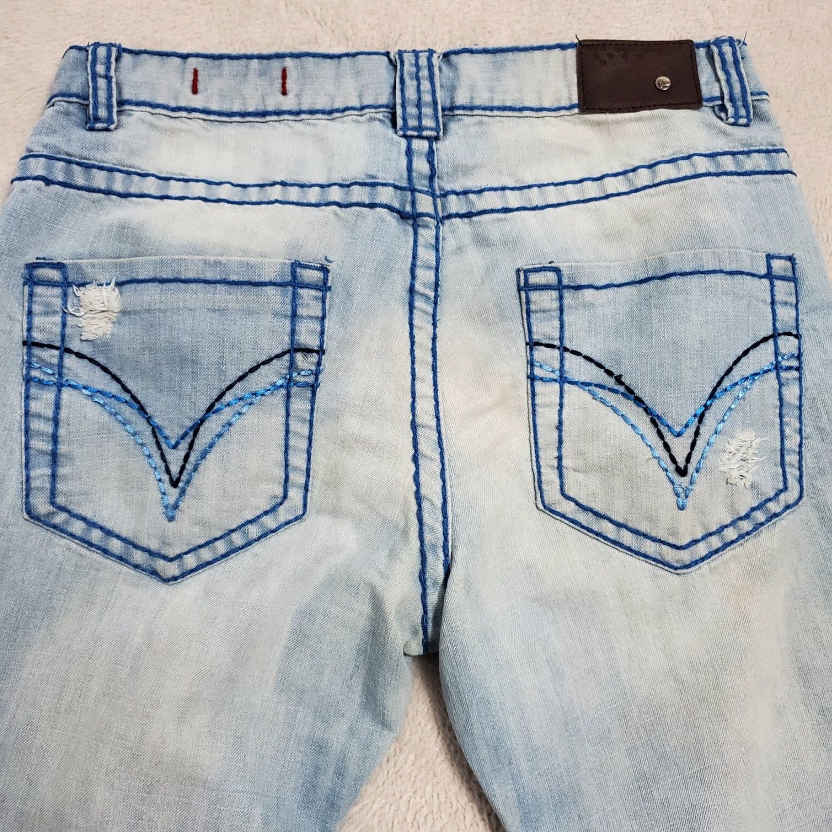 Denime VINTAGE Doceda Premium Denim Jeans Men 32x33 Blue Light Wash Straight Distressed Stained Embroidered Pockets 90s Y2K Men Jeans Size US 32 / EU 48 - 5 Thumbnail