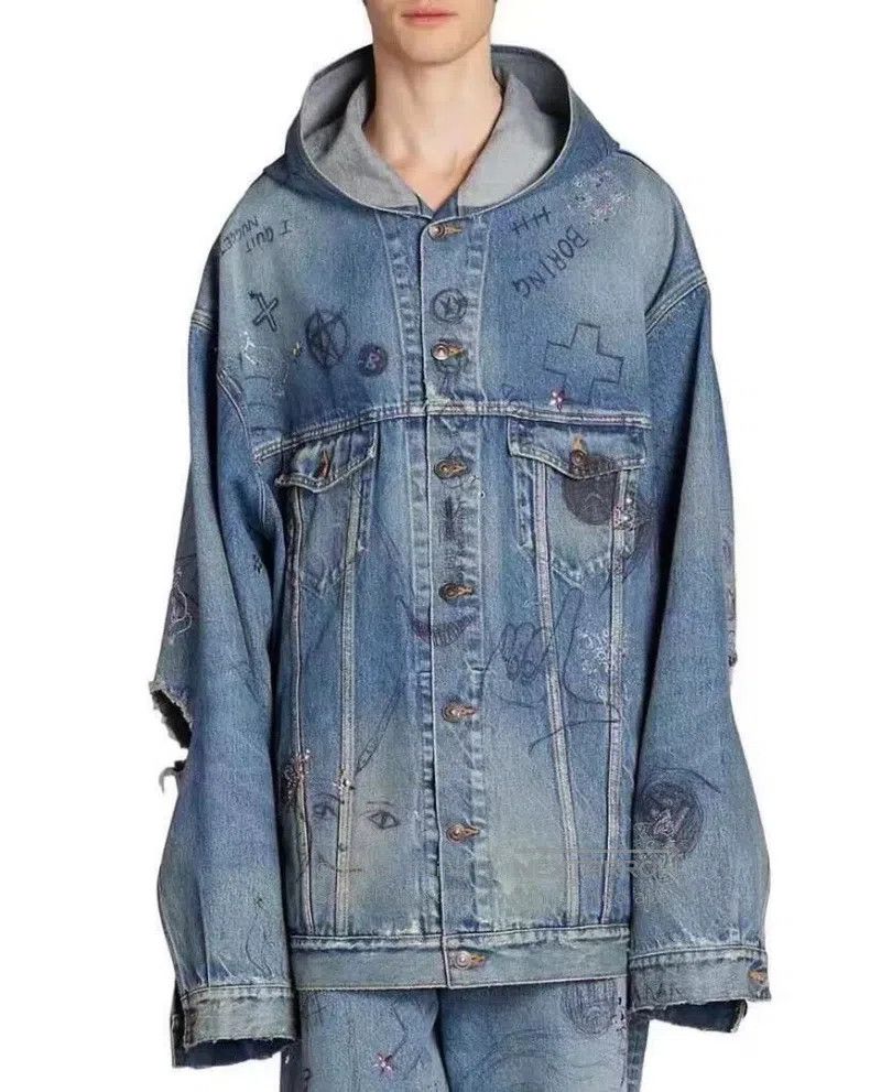 Balenciaga Balenciaga Crystal Hand Painted Graffiti Destroyed Hooded Size US S / EU 44-46 / 1 - 6 Thumbnail