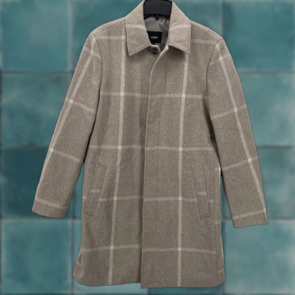 Express Express Williams Window Pane Topcoat Women's Medium Taupe Plaid Wool Blend NWT Size M / US 6-8 / IT 42-44 - 1 Thumbnail