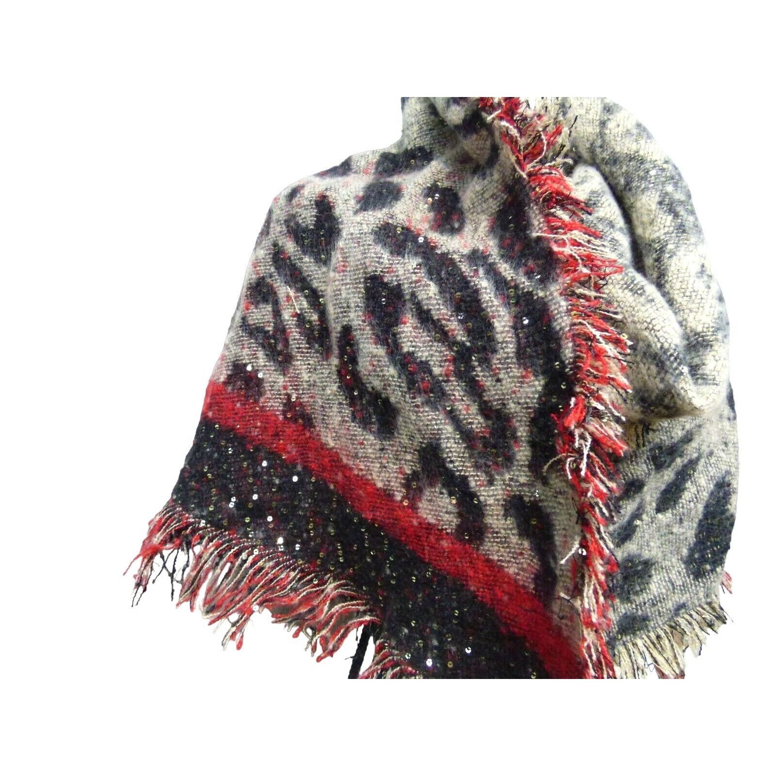 Other Inc International Concepts Leopard Sequin Wrap, Black/Red Size ONE SIZE - 8 Thumbnail