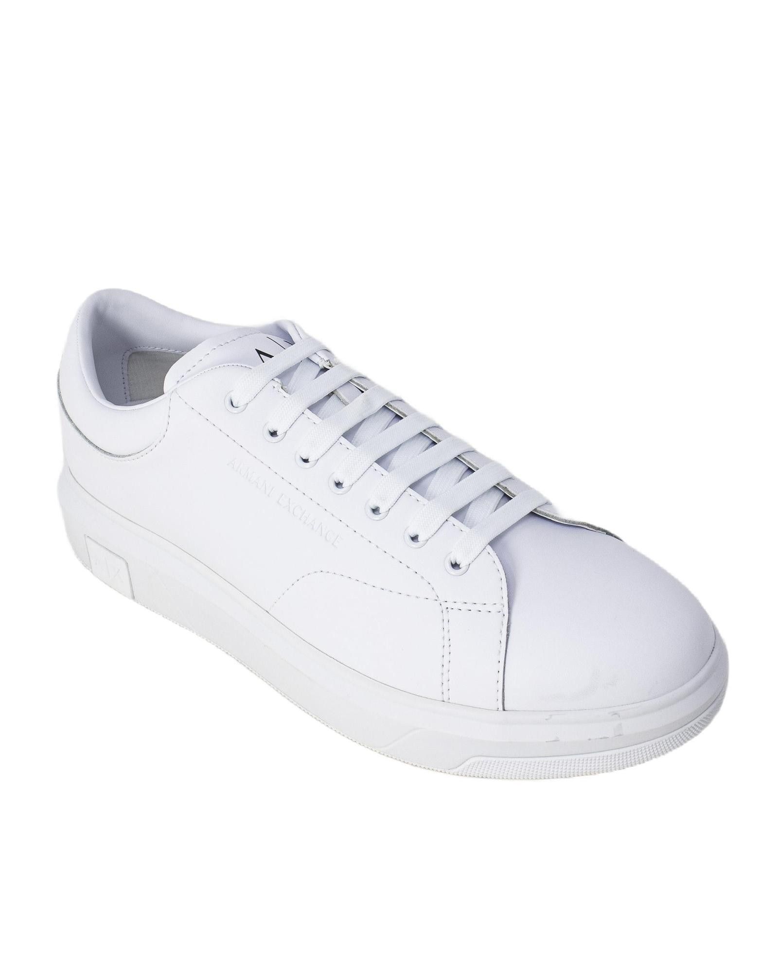 image of Armani Exchange Leather Sports Sneakers With Rubber Sole in White, Men's (Size 11)