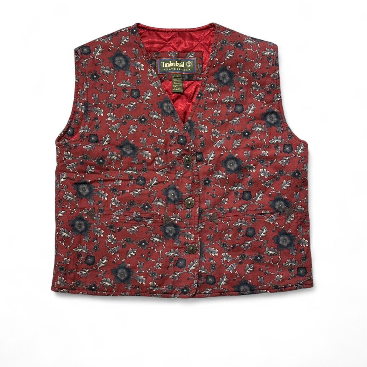 Timberland Timberland Red Floral Button-up Quilted Vest Women’s Size S / US 4 / IT 40 - 1 Thumbnail