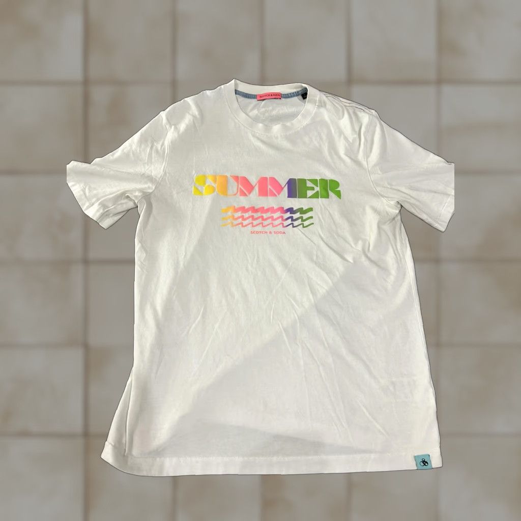 Scotch & Soda Scotch & Soda Shirt Mens Large White Summer Graphic Organic Cotton Crewneck Tee Size US L / EU 52-54 / 3 - 1 Thumbnail