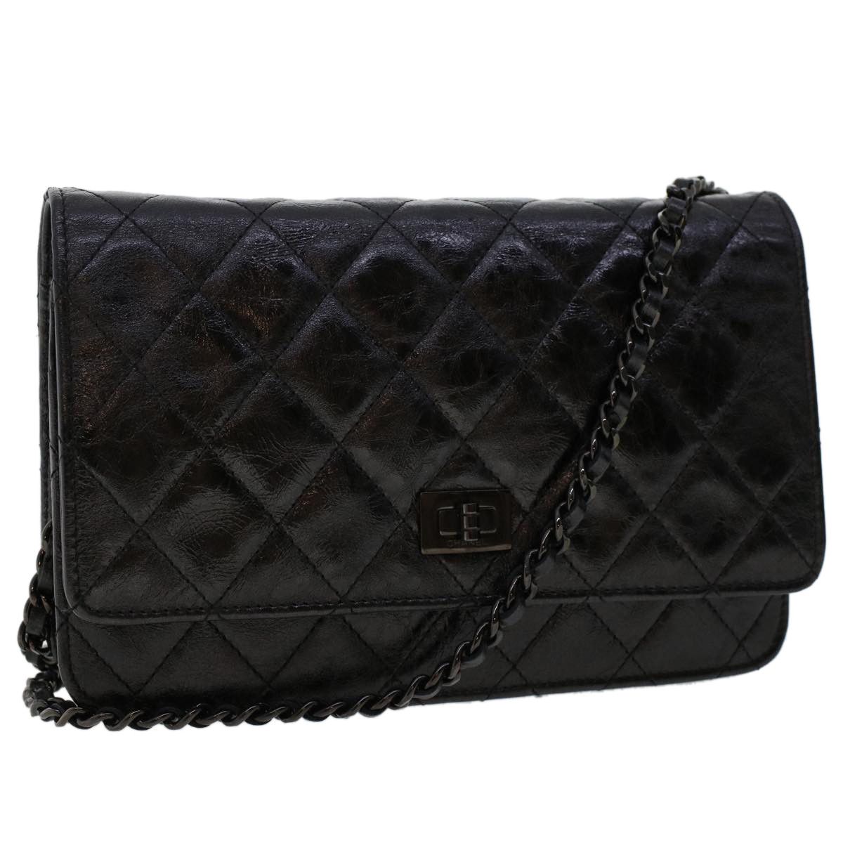 image of Chanel Matelasse Chain Wallet Coated Canvas Black Cc Auth Fm2537, Women's