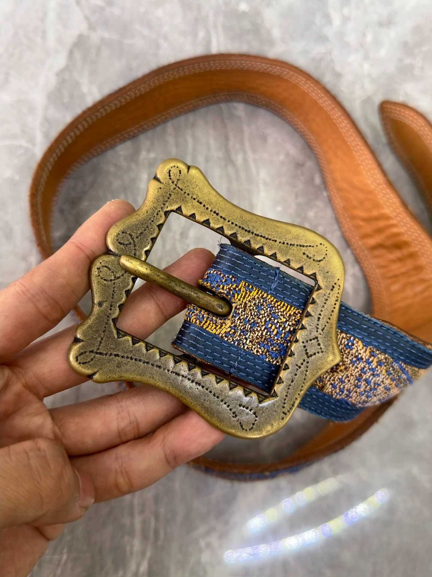 Number (N)ine Number(N)ine 09ss Miyashita Leather Court Embroidered Belt Size ONE SIZE - 3 Thumbnail
