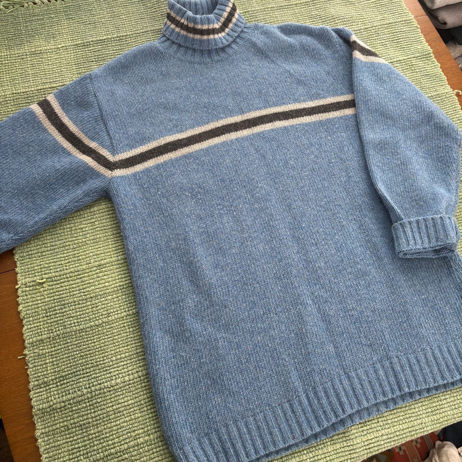 Vintage Vintage 1990s blue single stripe wool turtleneck sweater Size US XL / EU 56 / 4 - 8 Thumbnail